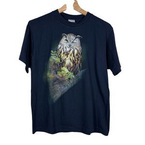 Harlequin Mens Tee T-Shirt Medium Owl Bird Graphic Animal Blue Navy